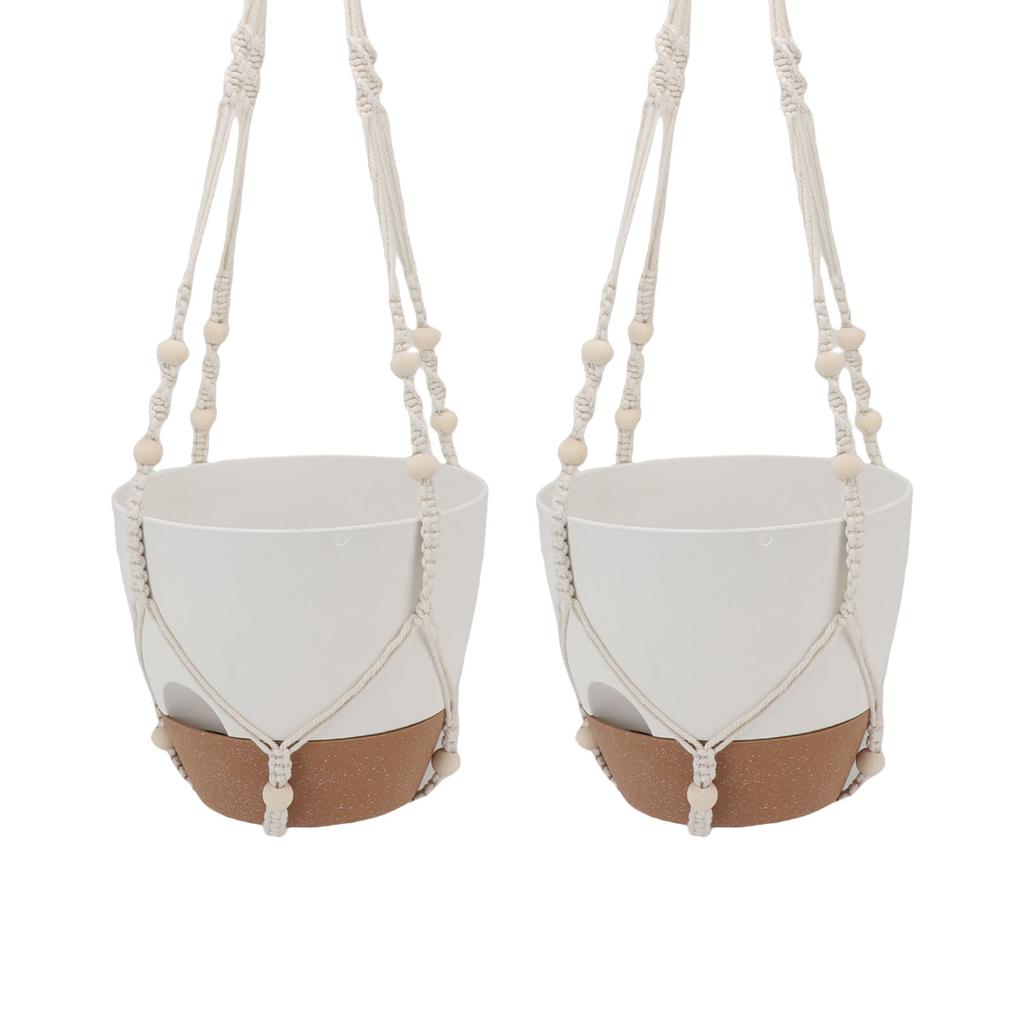 2 Pack 10 Inch Self Watering Hanging Planter Plastic Wood Hanging Flower Pot Basket with Drainage