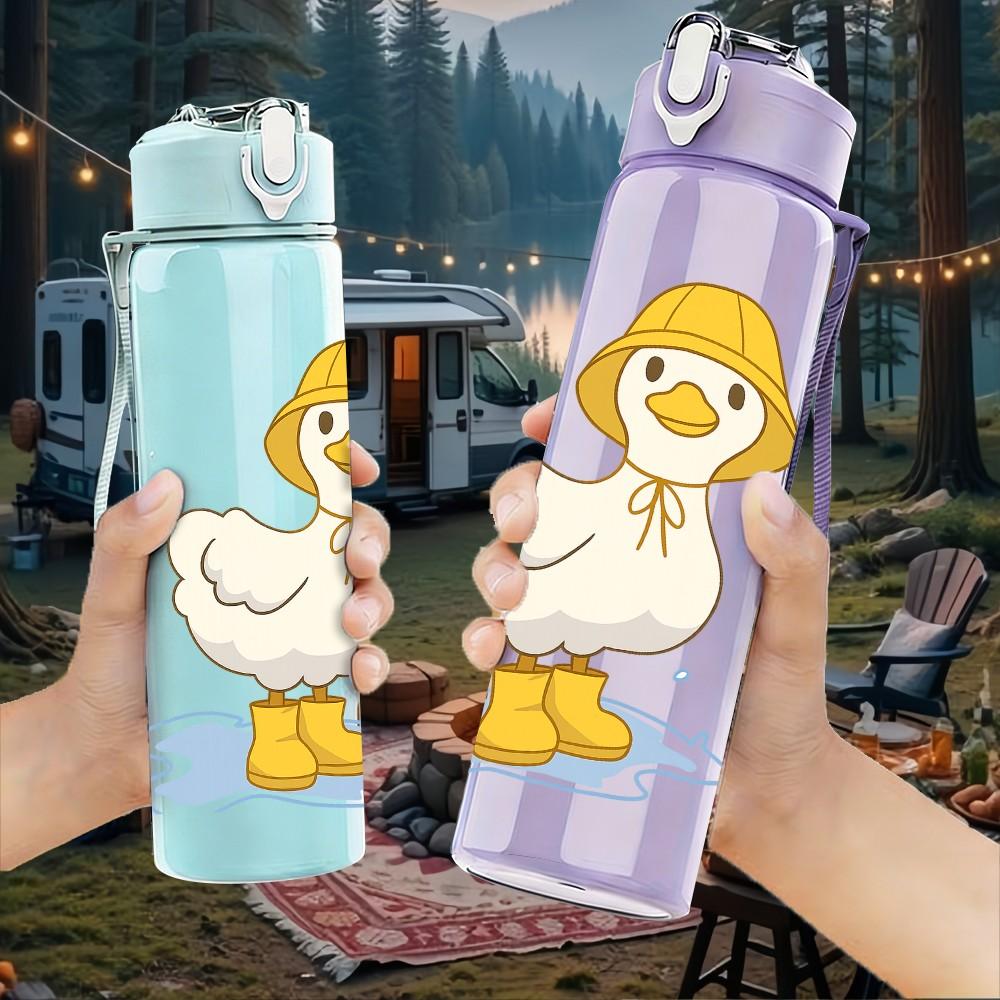 1PC Cute Yellow Duckling 750ml Color Plastic Sports Water Bottle Leakproof Flip Straw Lid Suitable for Sports Office Home Use