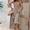 Women's Spring Summer  Lace Up Print Color High Waist Sleeveless Pleated Dress