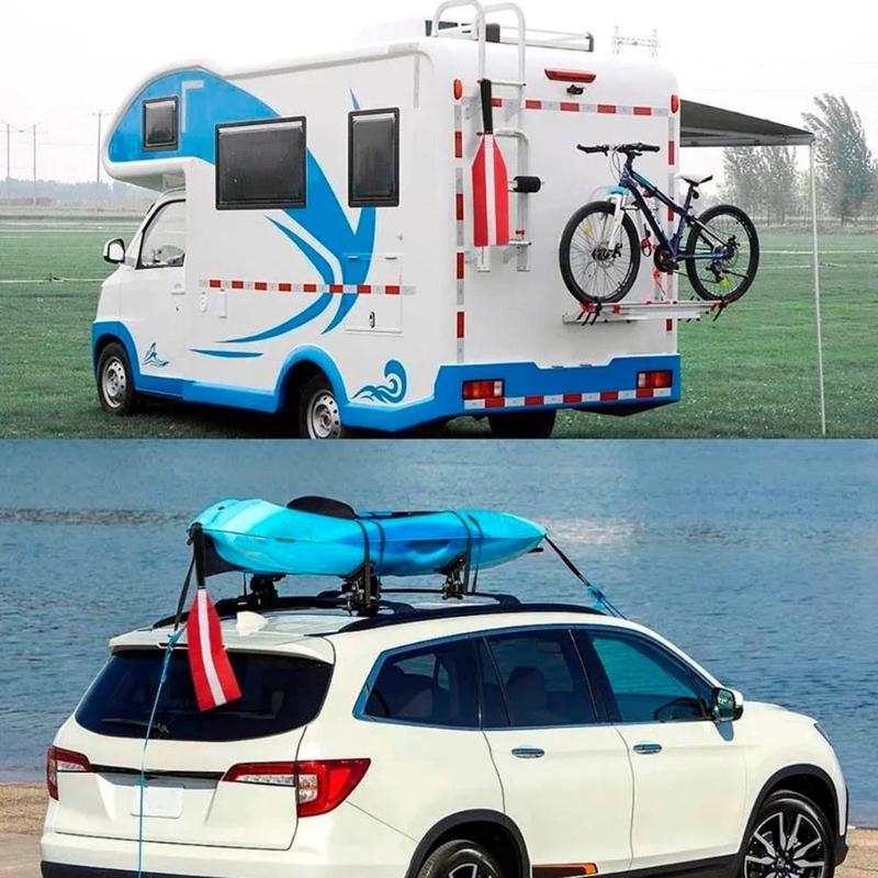 2 Bright Red  Warning Flags with Reflective for Boats  and Outdoor