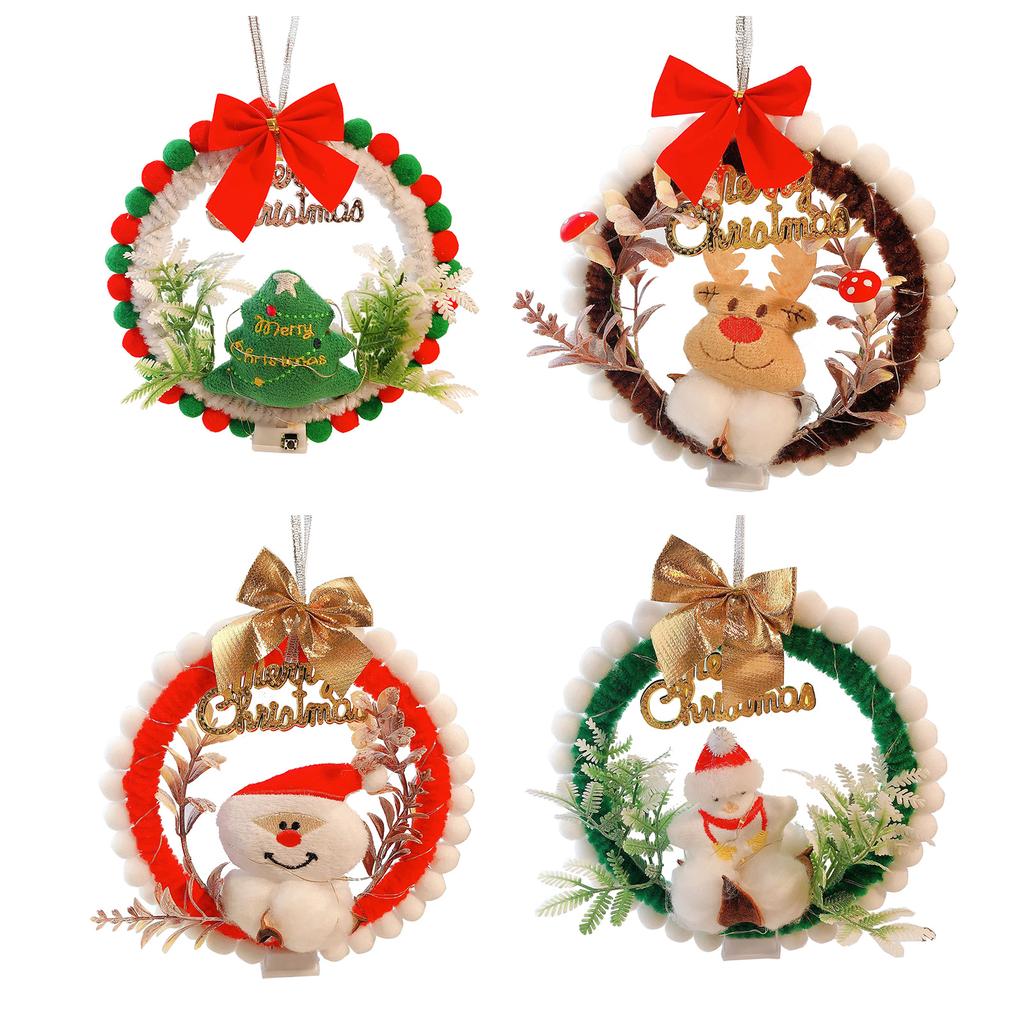 DIY Christmas Wreath with LED Light Battery Operated Christmas Tree Hanging Ornament for Christmas Party Decorations