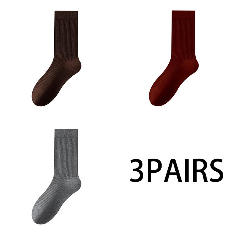 Women's Fall and Winter Angola Red Vertical Stripes Stockings Boneless Mid-calf Cotton Socks