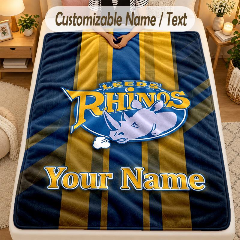 Coperta di Flanella Leeds Rhinos Nome Testo Personalizzato Morbida Calda Plaid Decorazione Casa Regalo