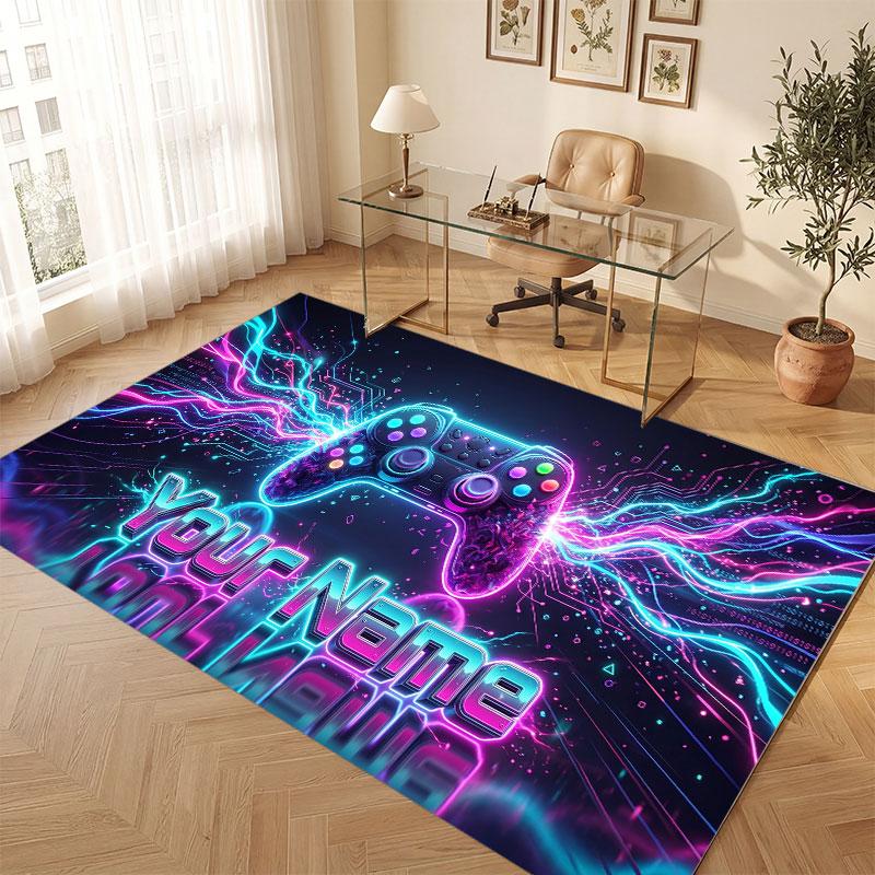 Neon Colorful Theme Crystal Velvet Floor Rug Personalized Custom Name Text Warm Carpet Home Decoration