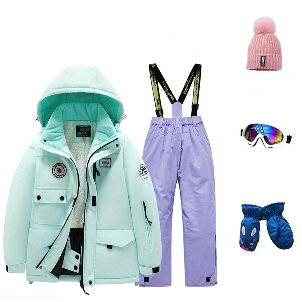 Children's Fashion Skiwear Set Boys' And Girls' Thickened Waterproof Thermal Ski Suit Five-Piece Outfit With Jacket And Trousers