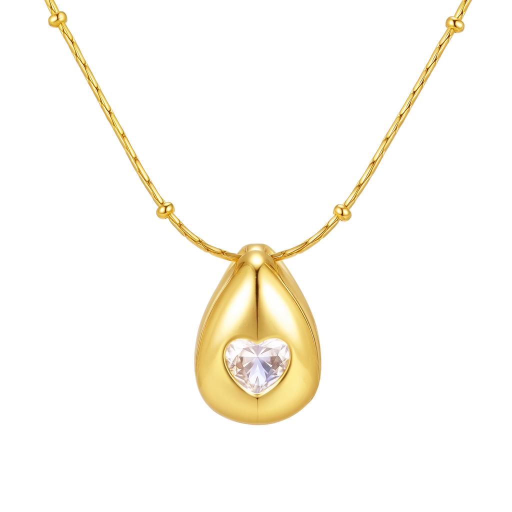 Elegant Heart-shaped Zircon Water Drop Necklace for Women,Stainless Steel Hammer Round Bead Chain Necklaces,Fashion Jewelry Gift