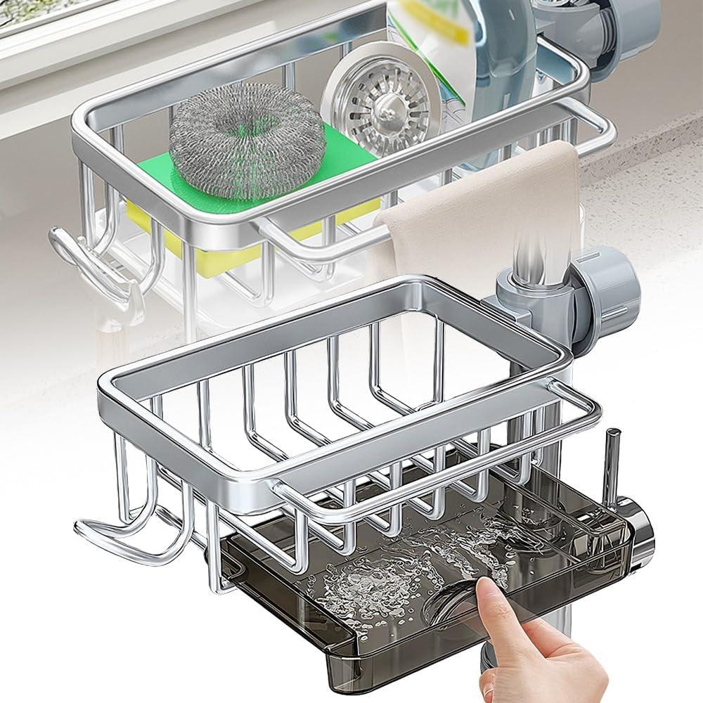 Sink Drain Rack Sponge Storage, 2024 New Kitchen Sink Faucet Organizer, Adjustable Detachable Sponge Holder for Kitchen Faucet, Sink Drain Holder