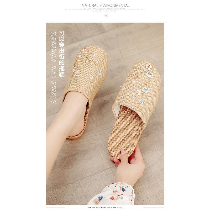 Chaussons en lin pour femme avec dessus brodé en été