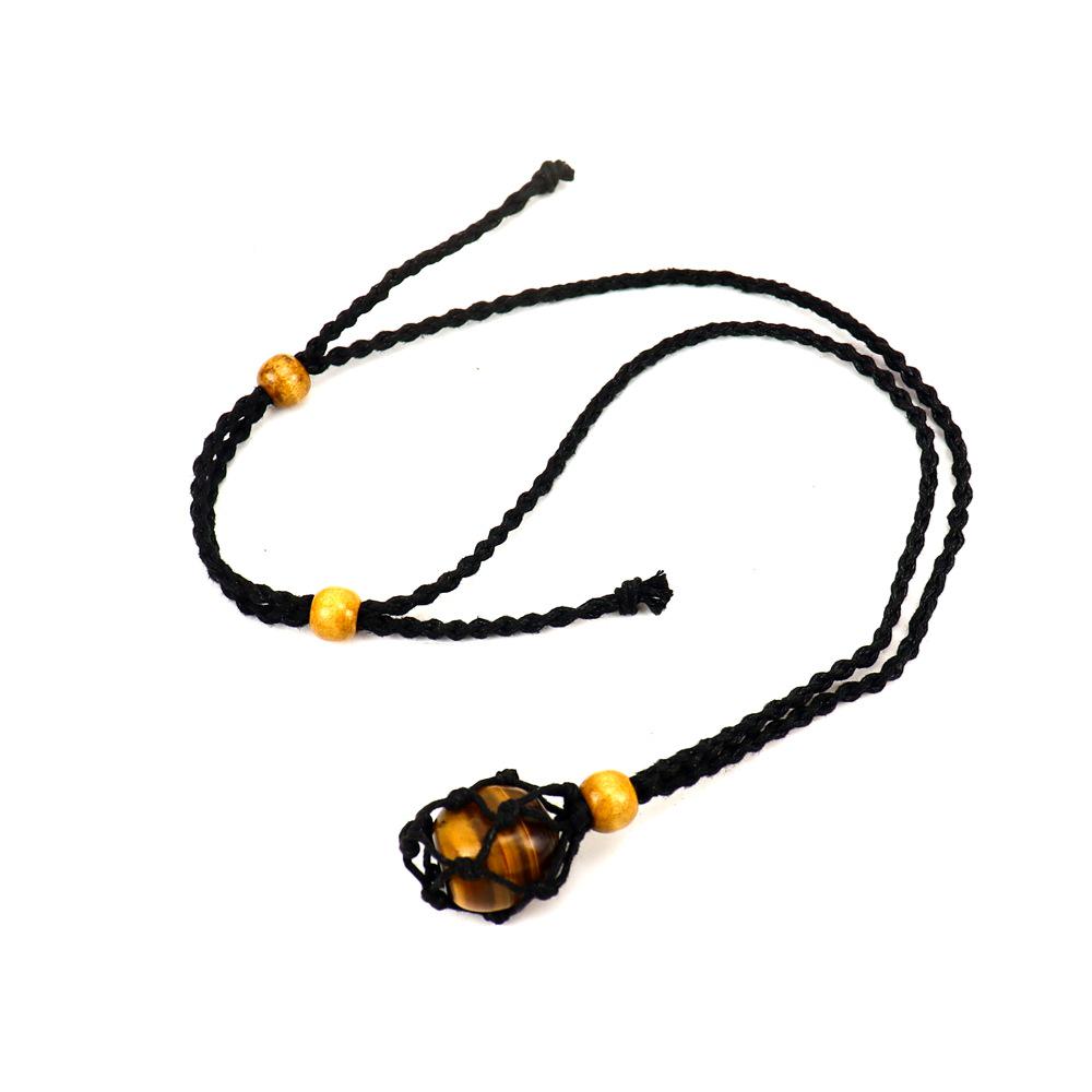 Adjustable Natural Black Stone Mesh Necklace with Woven Bag - Sweater Chain N168