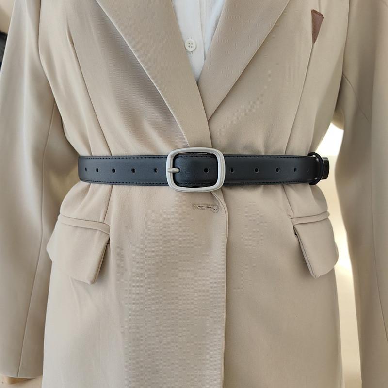 Simple Leather Belt For Women With Metal Buckle Summer Casual Fashion Waistband