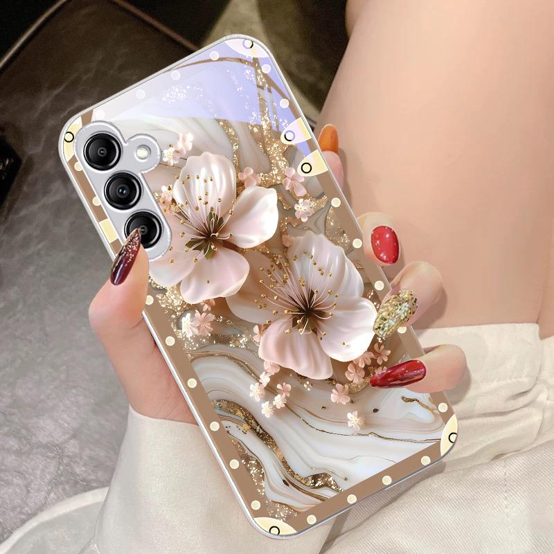 Pudełko Różowe Kwiaty Dla Samsung Galaxy A14 4G 20 30 52 20S 21S 22 A32 33 34 42 50 51 53 54 70 71 72 73 5G Szklane Etui Na Telefon