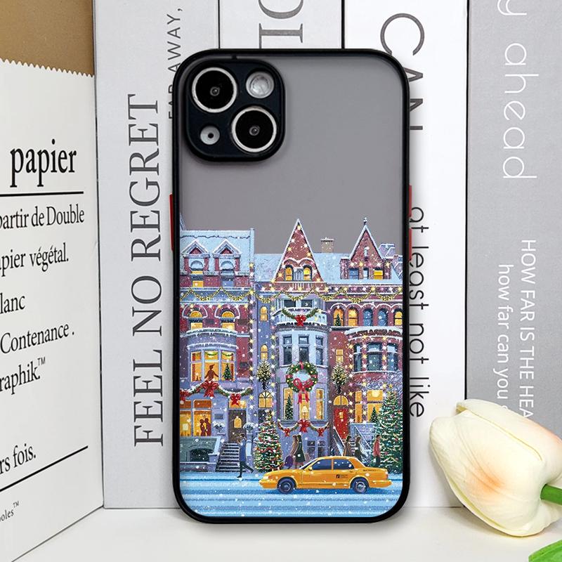 Rural Building Snow Scenery Christmas Phone Case for Samsung Galaxy S25 Ultra S25+ S24 S23 Ultra S22 Plus S21 FE S20 Hard Cover