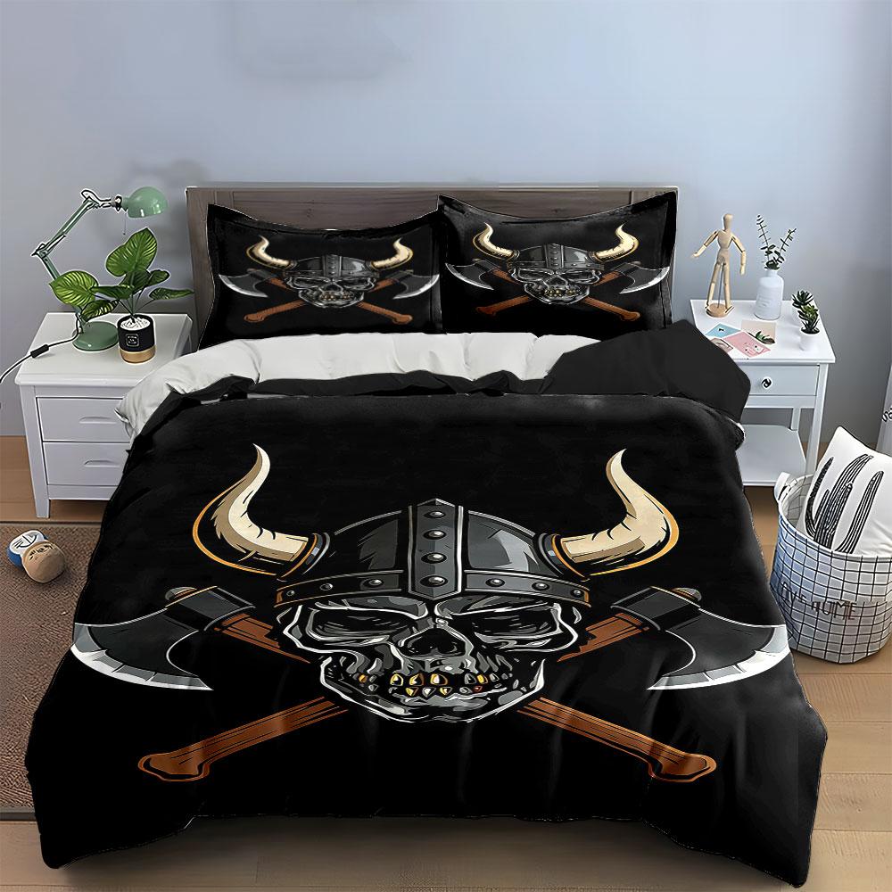 Horned Helmet, Skull, Axes. Bedding Sets Duvet Cover Sets Duvet Covers Pillowcases(1 * Duvet Cover 2 * Pillowcases Without Duvet Insert)