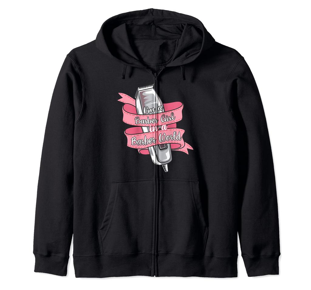 Coafor Barber Girl Funny Salon Zip Hoodie - -