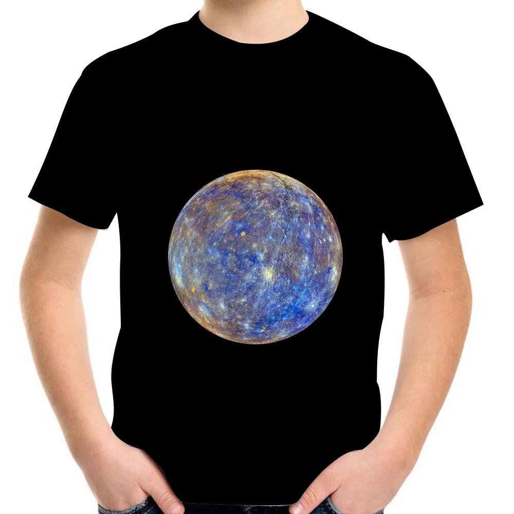 Summer 2-12y Children 3D Clothing Planet Earth Moon Galaxy Print Kids Baby Fashion T Shirt Boys Girls Birthday Tee Fashion Tops