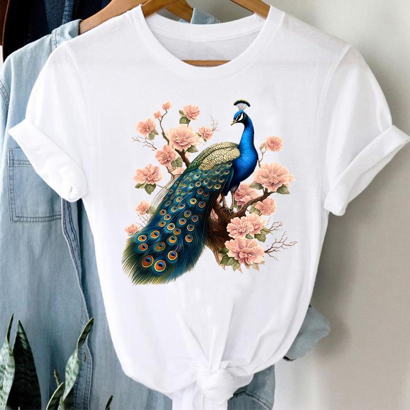 (Asian Size) Love Heart Flower Clothing Lady O-neck Short Sleeve T-shirts Printed Female Top Casual T Shirt Fashion Women Graphic Tee