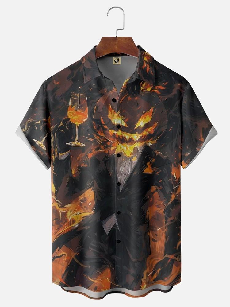 

Moisture Wicking Halloween Pumpkin Chest Pocket Hawaiian Shirt Unisex T-Shirt XXL
