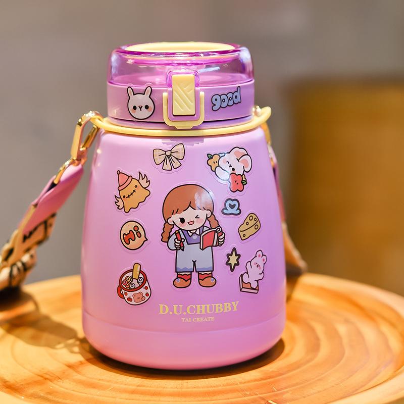 Cute 304 Stainless Steel Dudu Cup Vacuum Cup 1000ml Large Capacity Kettle Cup with Straw Pot Belly Thermos Cup