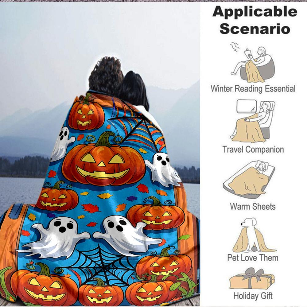 1pc Halloween Pattern Blanket, Lightweight Flannel Fleece with Digital Printing, Soft Warm for Sofa, Travel, Camping, Office, Couch, Chair, and Bed, A