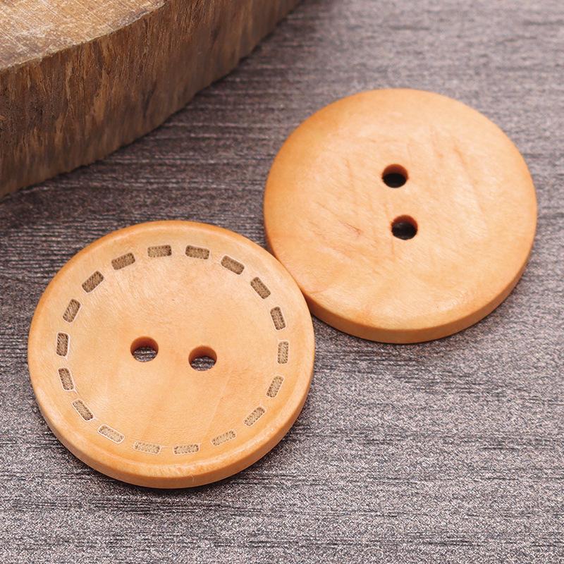 Laser-Dotted Retro Wooden Coat Buttons - Natural Wood Wide Edge for Shirt, Cardigan, or Trench Coat