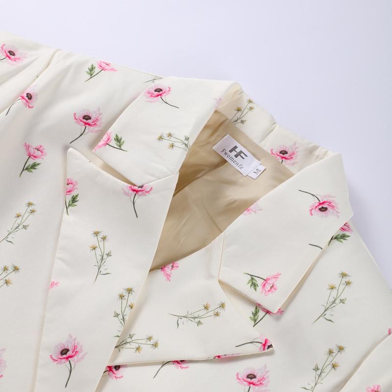 Módní květinové pásky Blejzr Kabát Dámský Ramenní vycpávky Jednořadé S klopami Dlouhý rukáv Streetová bunda 2025 Jarní sváteční párty