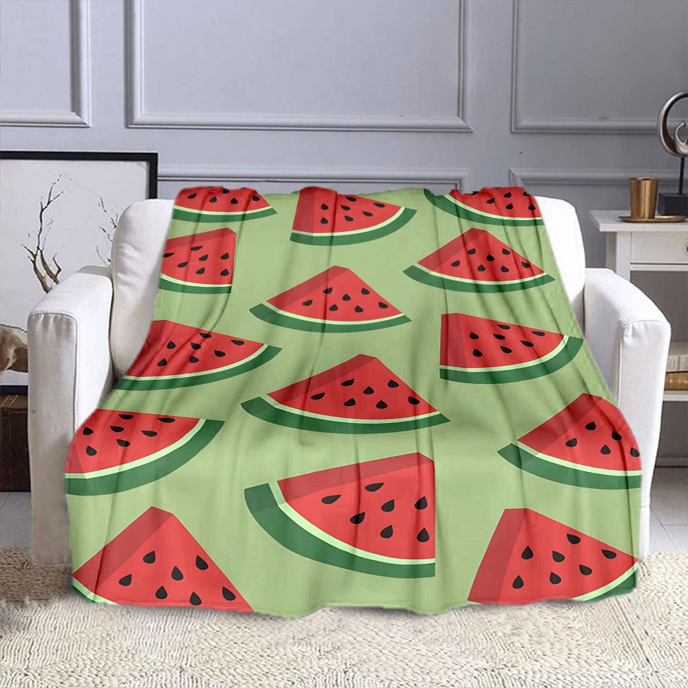 Watermelon Pattern On Green Background Patterned Flannel Blanket Perfect for the Bedroom Living Room, Sofa, or a Little Nap