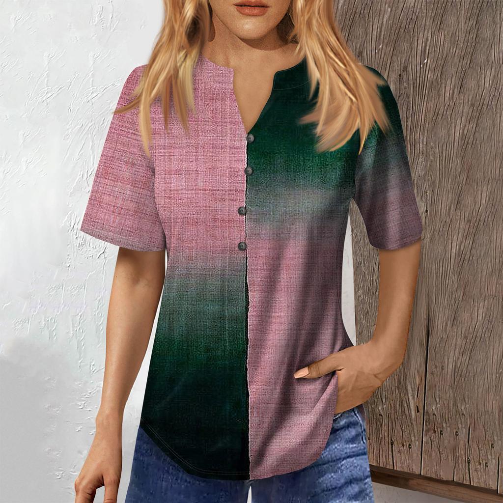 Modisches, lockeres Sommeroberteil für Damen mit V-Ausschnitt und Knopfleiste, kurzärmelig, lässig, elegant