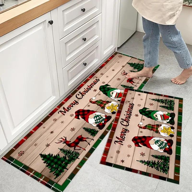 Christmas Cookies Tree Red Color Floor Mat Home Kitchen Non-slip Mat Merry Christmas Decoration for Home Happy New Year