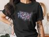 Patriotic Floral USA Map T-Shirt, 4th of July Independence Day American Flag Bow Design, Womens Summer Holiday Tee Gift
