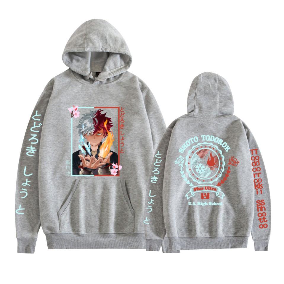 Japanese Style My Hero Academia Anime Print Unisex Fashion Loose Hooded Double Bar Sweatshirt