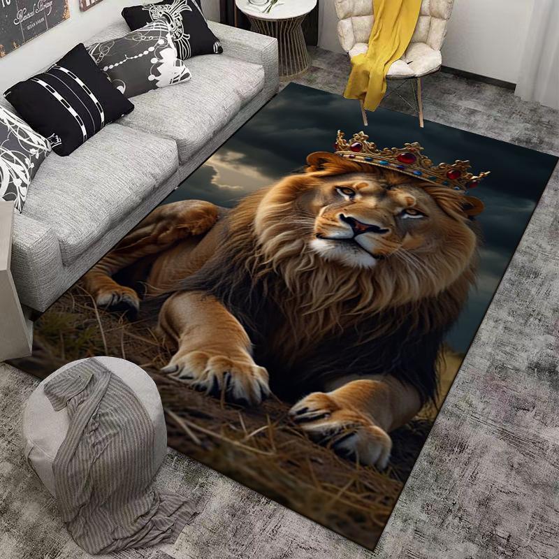 Majestic Lion with Royal Crown Pattern Carpet for Living Room Decor Suitable for use as an anti-slip for living room bedroom sofas