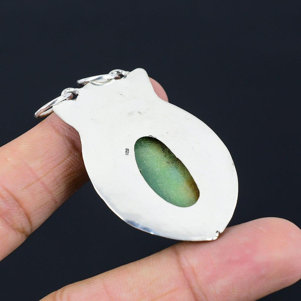 Daughters Day Sale Oval Chrysoprase Stone 925 Sterling Silver Pendant Jewelry