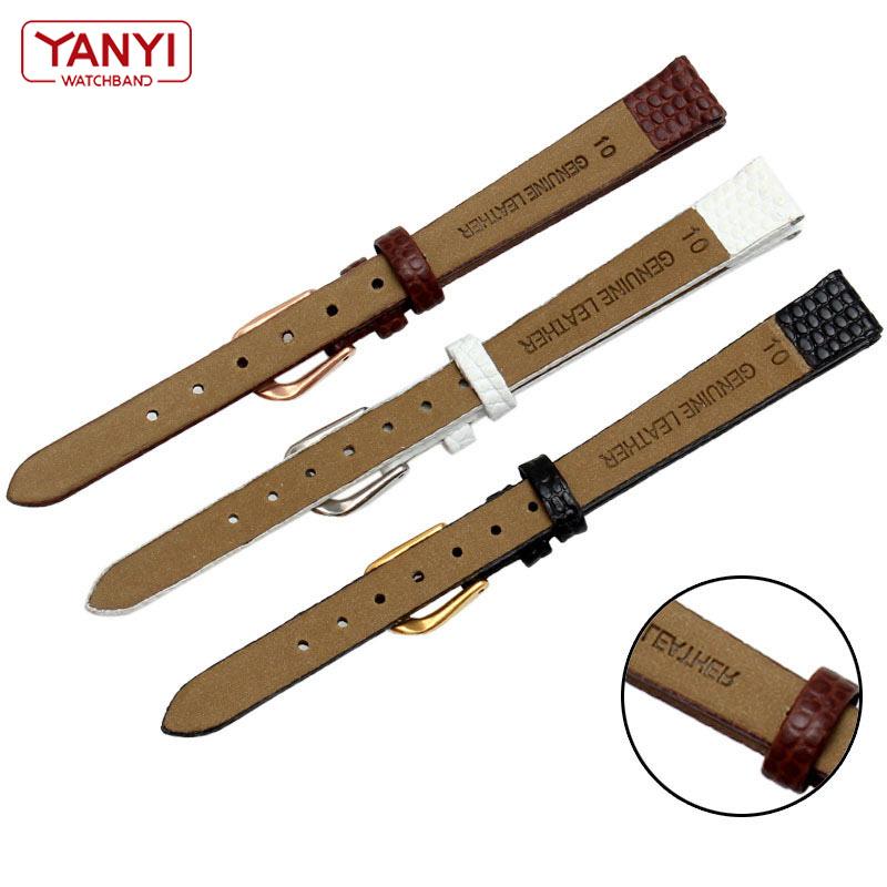 Genuine Leather Watchband Womens Bracelet 6mm 8mm 10mm 12mm Lizards Leather Watch Strap Small Wristwatches Belt Pin Buckle