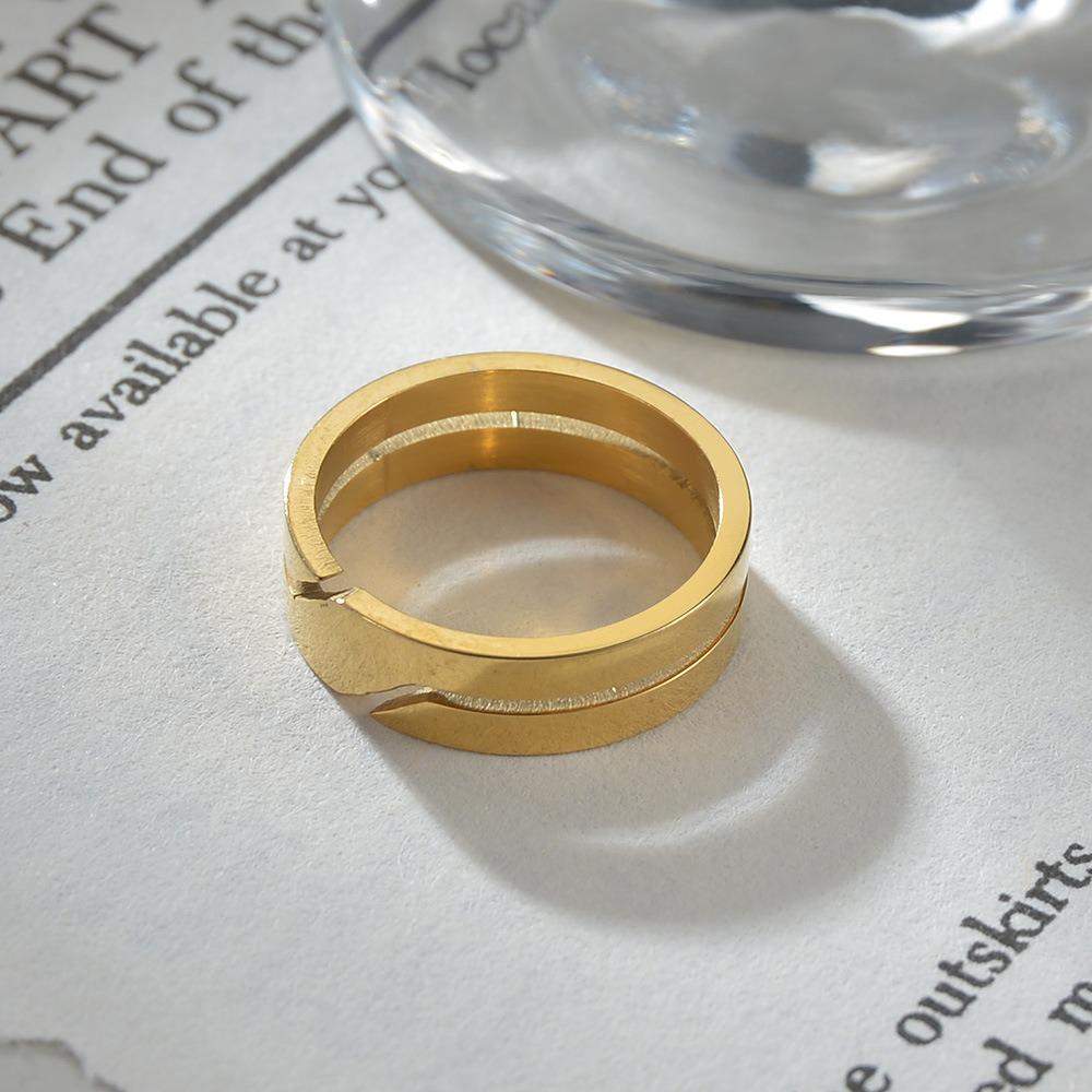 Punk Hip-hop Stainless Steel Geometry Hollowed-out Vacuum Electroplated Couple Rings for Women Men Simple Personality Jewelry