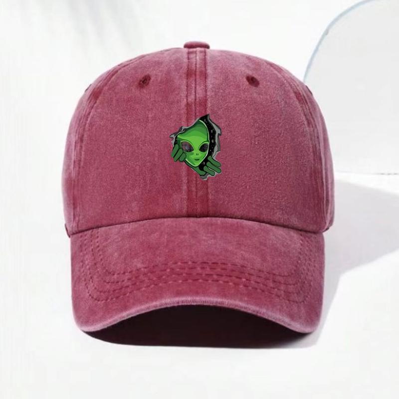 Customize Alien Vintage Washed Cotton Baseball Cap Adjustable Distressed Trucker Hat for Men Women Sci-Fi Streetwear Fashion Cap