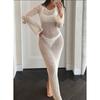 Elegant European and American Women's Clothing Summer Sun Protective Blouse Knitting Beach Dress Sexy Hollow Out See-through Backless Dress