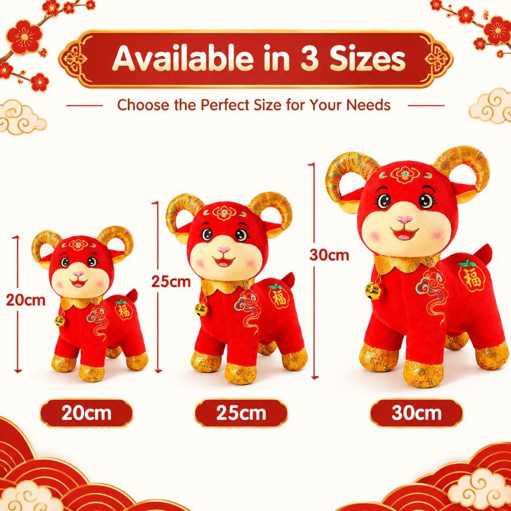 Red Goat Plush Toy Golden Horn Zodiac Mascot Doll Lucky Sheep Stuffed Animal Chinese New Year