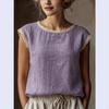 Lniany top z krótkim rękawem w stylu retro z damskim koronkowym patchworkiem, okrągły dekolt, luźny i wyszczuplający, letnia oddychająca lniana koszulka