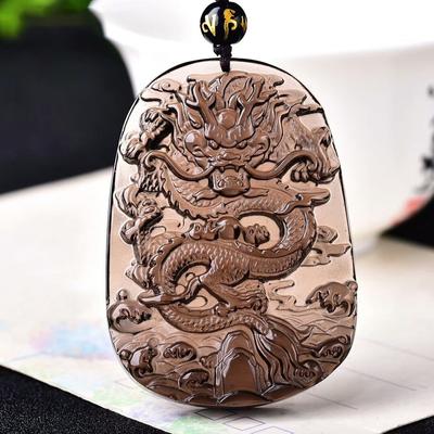Natuurlijke Obsidiaan IJs Soort Twaalf Zodiac Draak Hanger Heren en Dames Ketting Draak Teng Vier Zeeën Tag