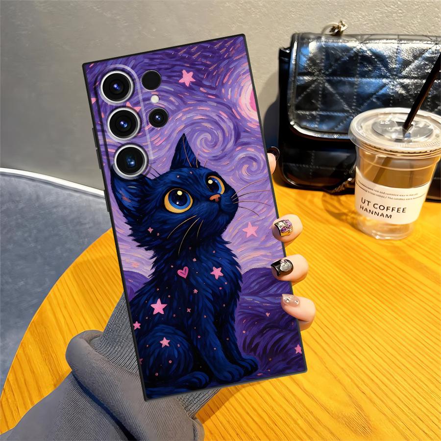 Rotating Starry Sky Cat Case for Samsung Galaxy S26 Ultra S21 FE S20 Ultra S10 S9 S25 Plus Note 20 8 9 10 S24 S23 Funda Phone
