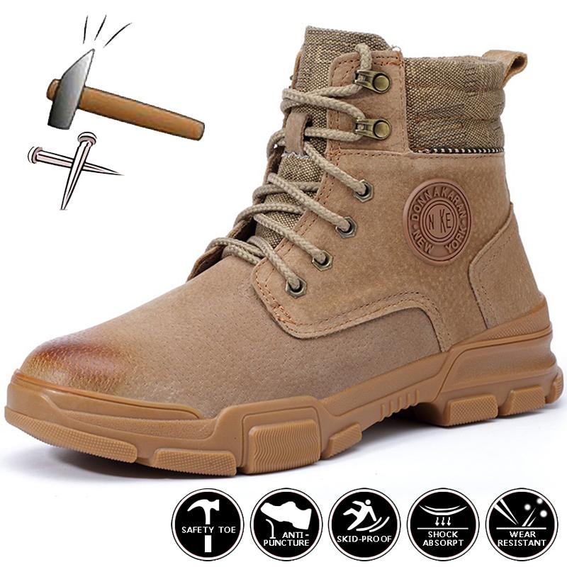 Men Safety Shoes Autumn Winter Work Shoes Puncture-Proof Steel Toe Work Boots Men Women Safety Shoes High Top Hiking Boots Male