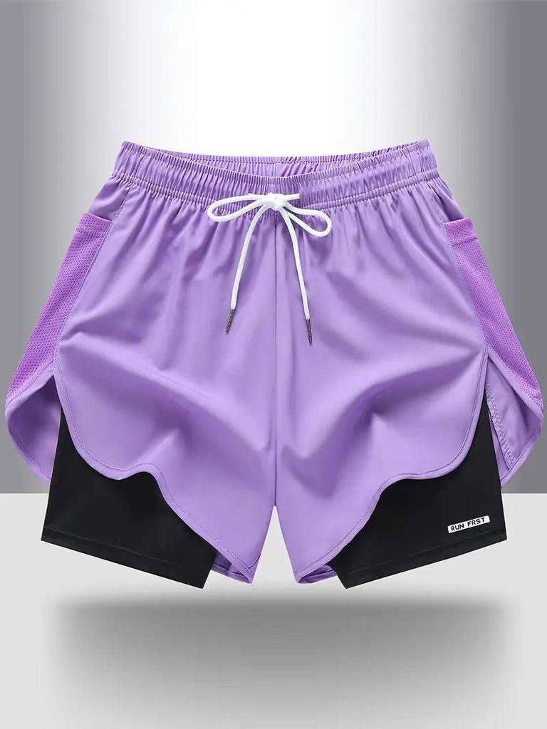 Women's Summer Quick-Dry Breathable Yoga Shorts with Faux Two-Piece Design