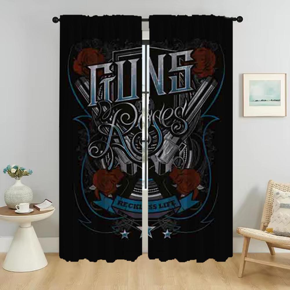Vorhänge für Wohnzimmer Vorhang für Zimmer 2 Paneele Rock-Guns Roses Halloween Dekoration Jalousien Raumteiler Heim-Interieur Vorhänge