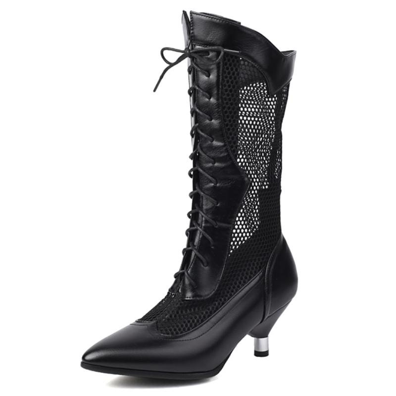 

Розовые ботинки до середины икры женские на низком каблуке женские сетчатые черные 2025 новые летние туфли на шнуровке длинные для вечеринок танцевальные дышащие весенние 44 чёрный