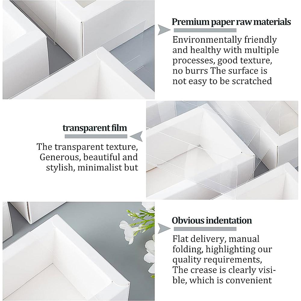12sets Drawer Kraft Paper Box Festival Gift Wrapping Boxes Gift Packaging Boxes for Jewelry Wedding Party with PVC Plastic Windows White