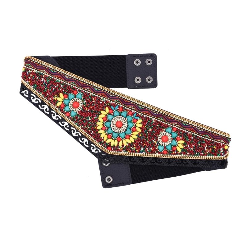 Bohemian Multicolored Beaded Belt Handwoven Adjustable Waistband For Women Ethnic Style Festival Accessory