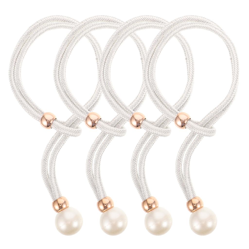 4Pcs Curtain Tiebacks High Density Woven Elegant Pearl Beads Window Curtain Ropes Luxury Drapes Holdbacks Straps