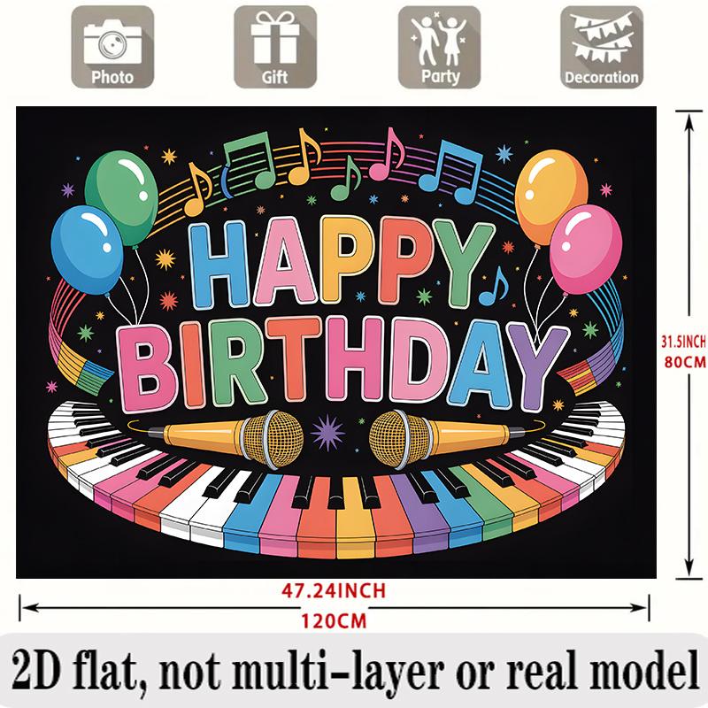 Music Theme Birthday Banner, Instruments Photo Backdrop Wall Decor for Party