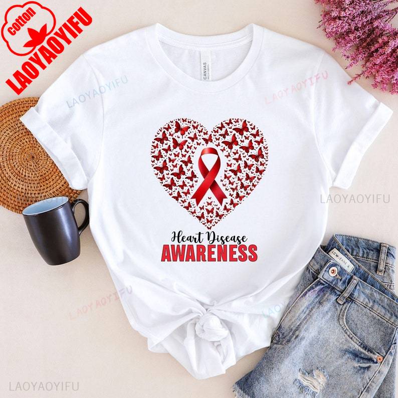

CHD Awareness Tee Heart Disease Month Support Shirt Shirts for WoUINISEX 100 Cotton Shirts Unique Printed Tshirt Tops Vintage Tee 4XL