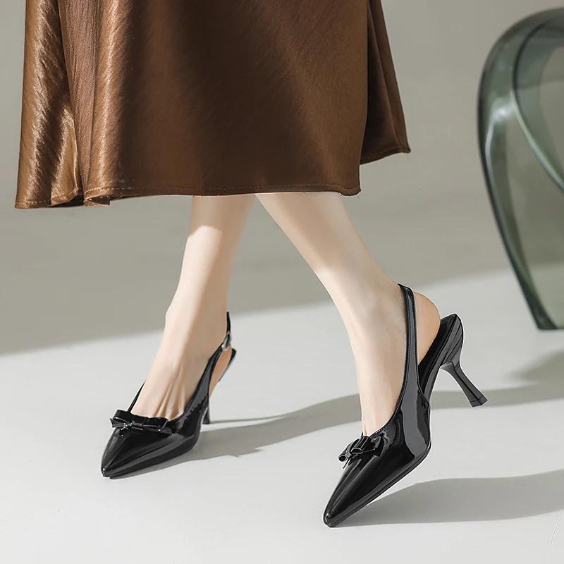 2025 Modern Office Shoes for Women Black Wedding Slingback Pointed Toe Butterfly Decoration Female High Heeled Sandals